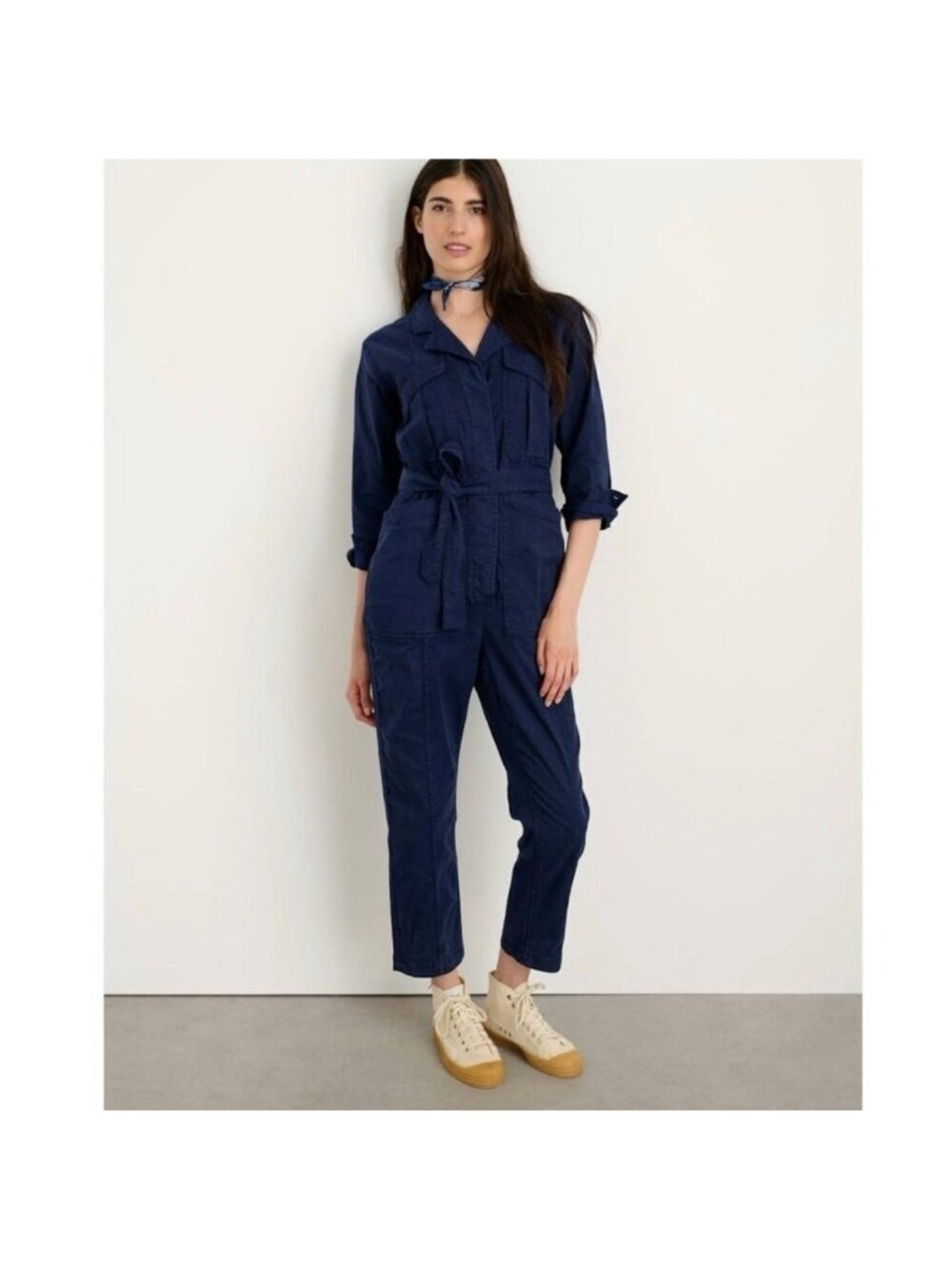 Alex Mill Expedition cropped TENCEL-blend twill jumpsuitNavy long sleeves M